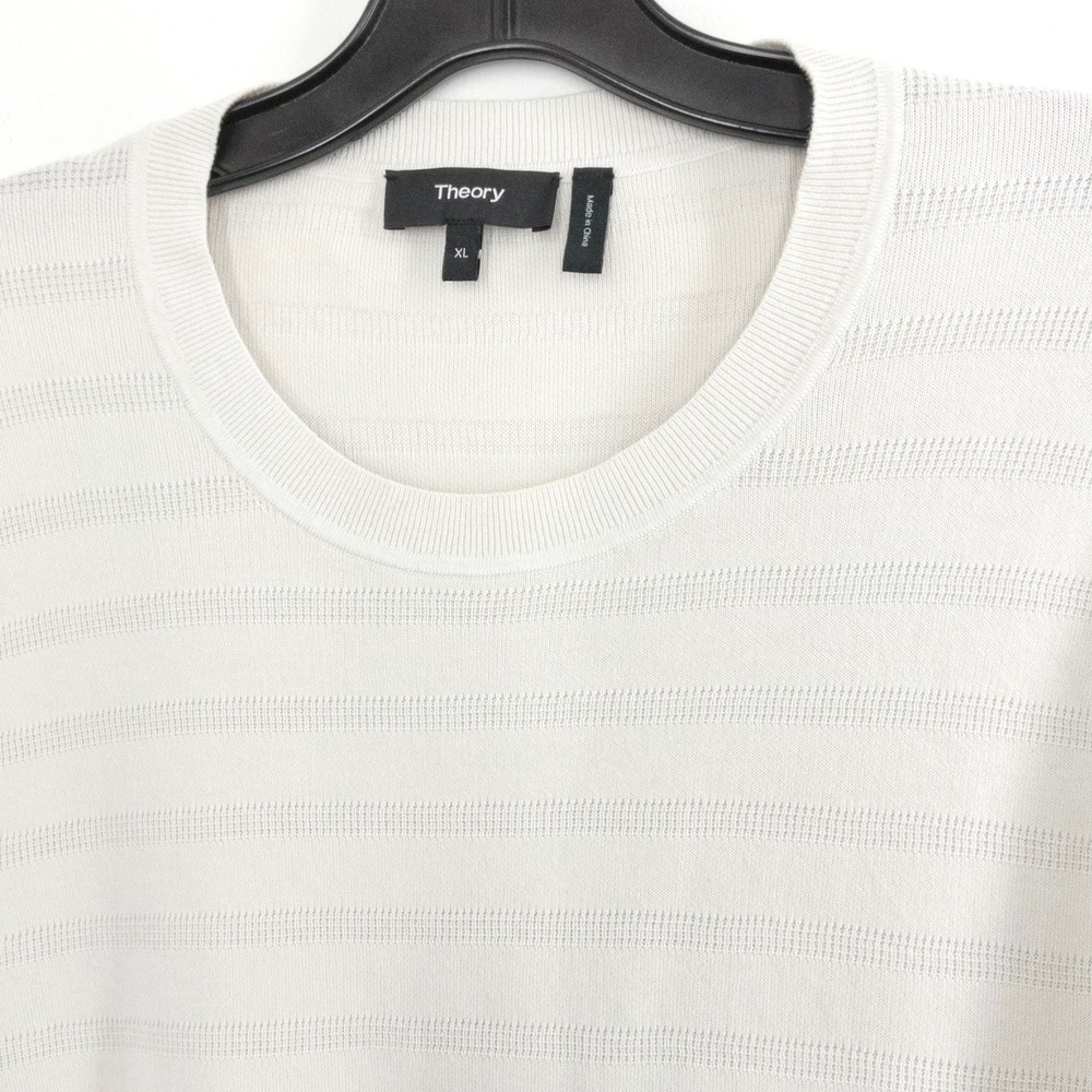 Theory Elden SS Tee Men's XL Ivory Textured Stripe Knit Cotton Crew Neck Shirt